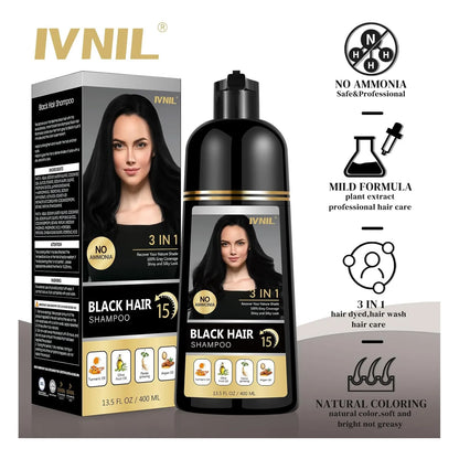 Champu Tinte Cabello Negro Permanente 3 En 1 Cobertura Canas 400Ml
