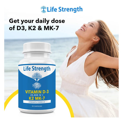 Vitamina K2 Mk7 Y D3 25000 Ui Extra Fuerte Facil De Tragar Sin Omg