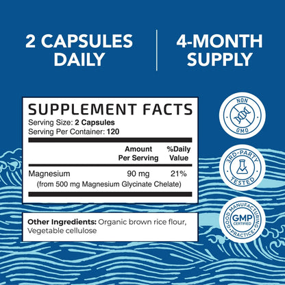 Glicinato De Magnesio 500 Mg Alta Absorción Relajación Muscular Y Sueño Profundo