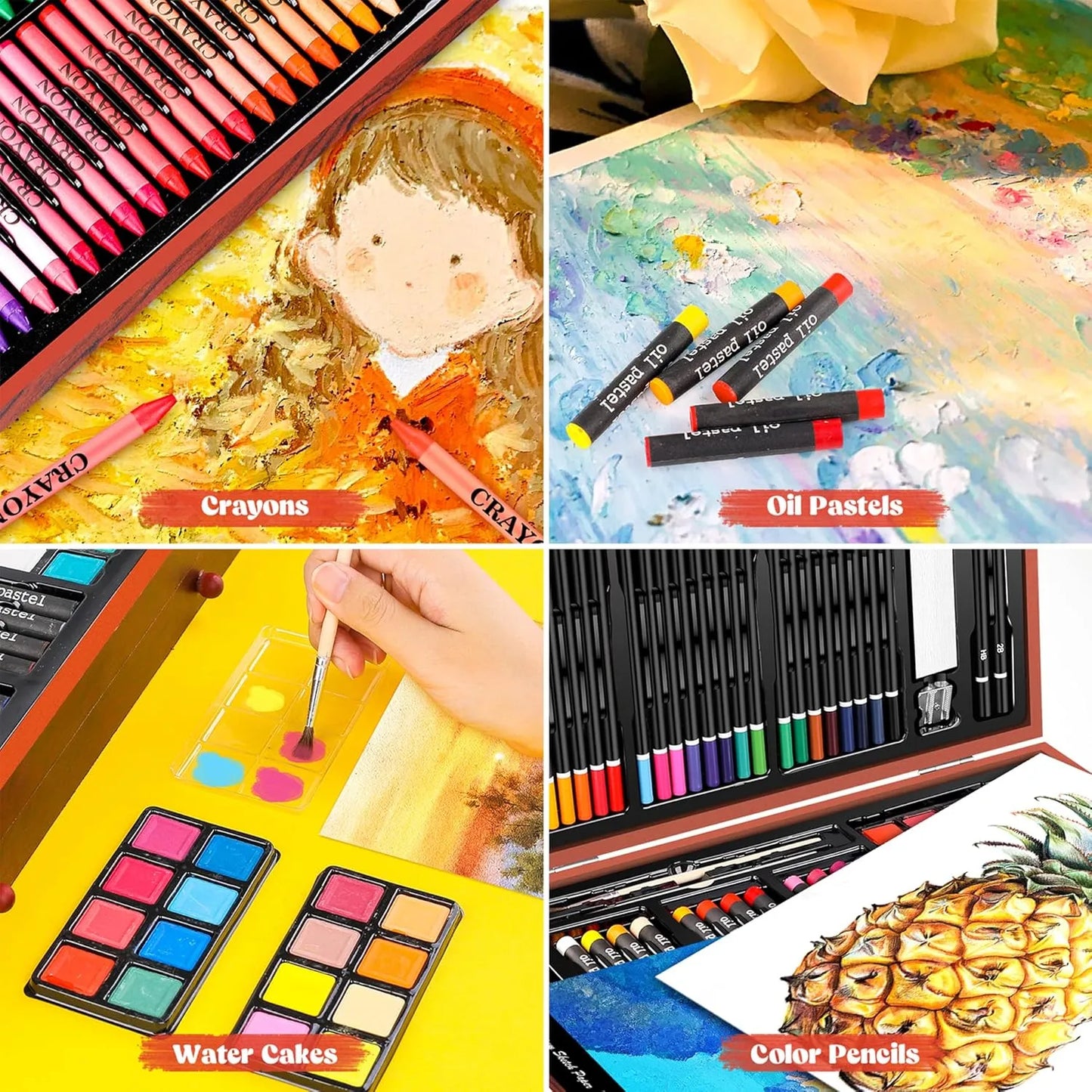 Kit De Arte De Lujo 153 Piezas Manualidades Dibujo Pintura Caja Madera