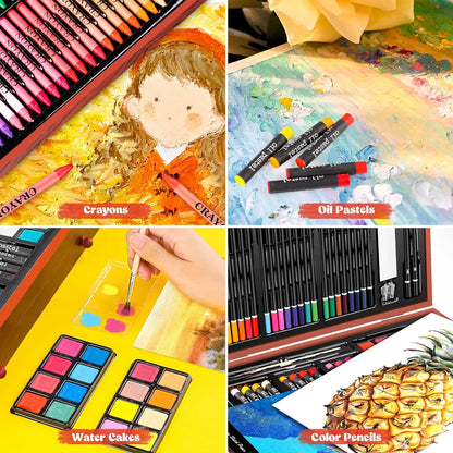 Kit De Arte De Lujo 153 Piezas Manualidades Dibujo Pintura Caja Madera