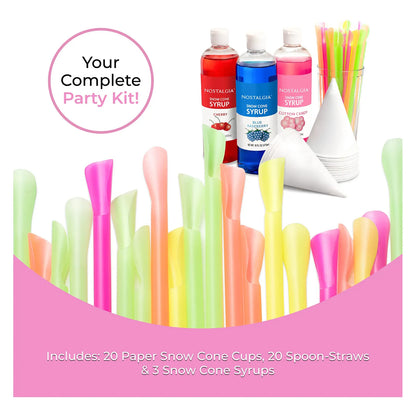 Kit Nostalgia Fiesta Conos Nieve Premium 20 Unidades Con Jarabes Y Cucharas