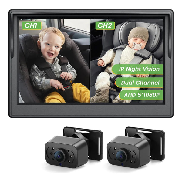 Camara Coche Bebe HD 1080P Doble Canal Vision Nocturna 5 Pulgadas
