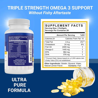 Aceite De Pescado Omega 3 2400 Mg Triple Fuerza Alto Epa Dha Suplemento Salud
