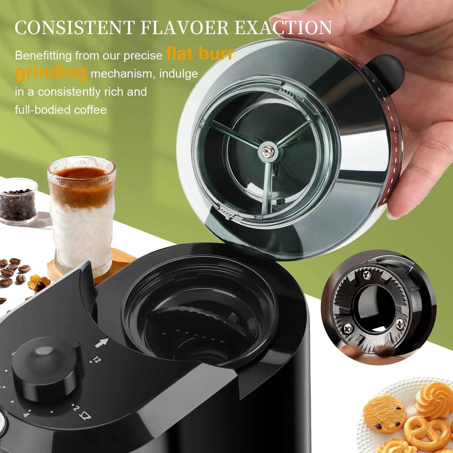 Molinillo Electrico De Cafe Ajustable 28 Niveles Molienda 12 Tazas Negro