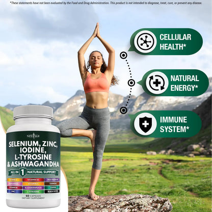 Suplemento Tiroideo Premium Selenio 300mcg Zinc 50mg Yodo 500mcg Con Ashwagandha Y L Tirosina 120 Cápsulas
