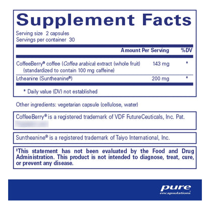 CaffPhenol Extracto De Café De Fruta Entera Y Teanina 60 Cápsulas Energía Equilibrada