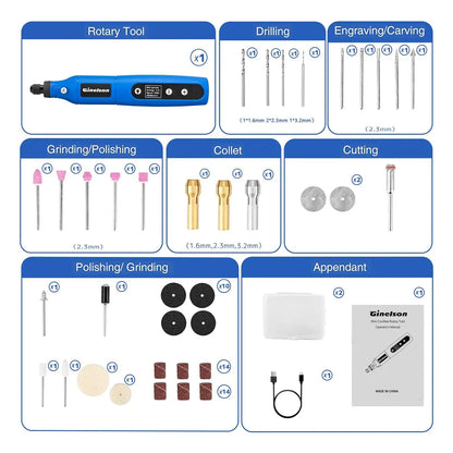 Herramienta Giratoria Inalambrica Ginelson Kit Multiusos Corte Pulido Grabado