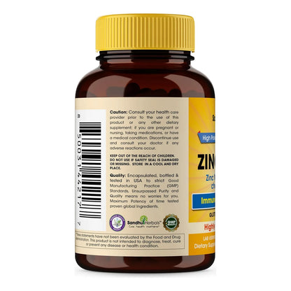 Sandhu Herbals Suplemento De Zinc 50 Mg Monometionina Alta Absorción 60 Cápsulas