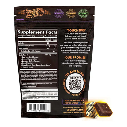Masticables De Café Energéticos YouChews 100 Mg Cafeína Verde Orgánica