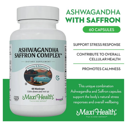 Complejo De Ashwagandha Y Azafran 600 Mg Serenidad Y Relajacion Maxi Health