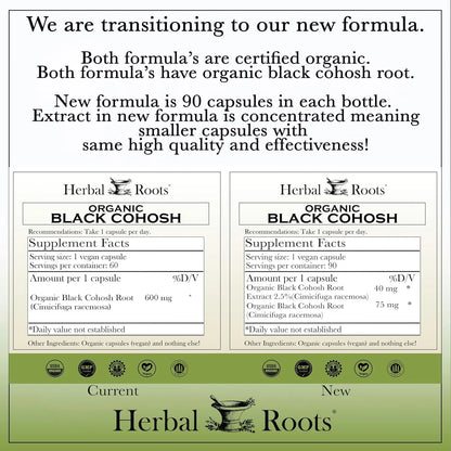 Raiz De Cohosh Negra Organica 600 Mg 60 Capsulas Alivio Menopausia Vegano