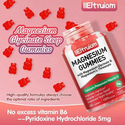 Gomitas De Glicinato De Magnesio 500 Mg Con L Treonato Vitamina D B6 Coq10 Vegano 60 Unidades