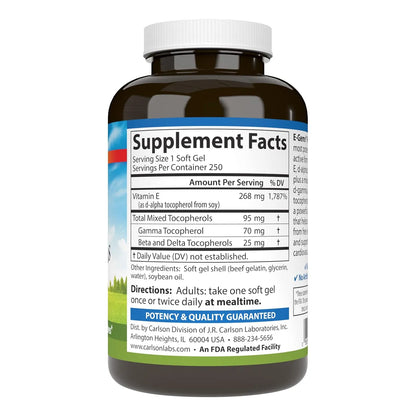 Vitamina E Natural 400 Ui 250 Geles Blandos Carlson E Gems Plus Corazon Sano