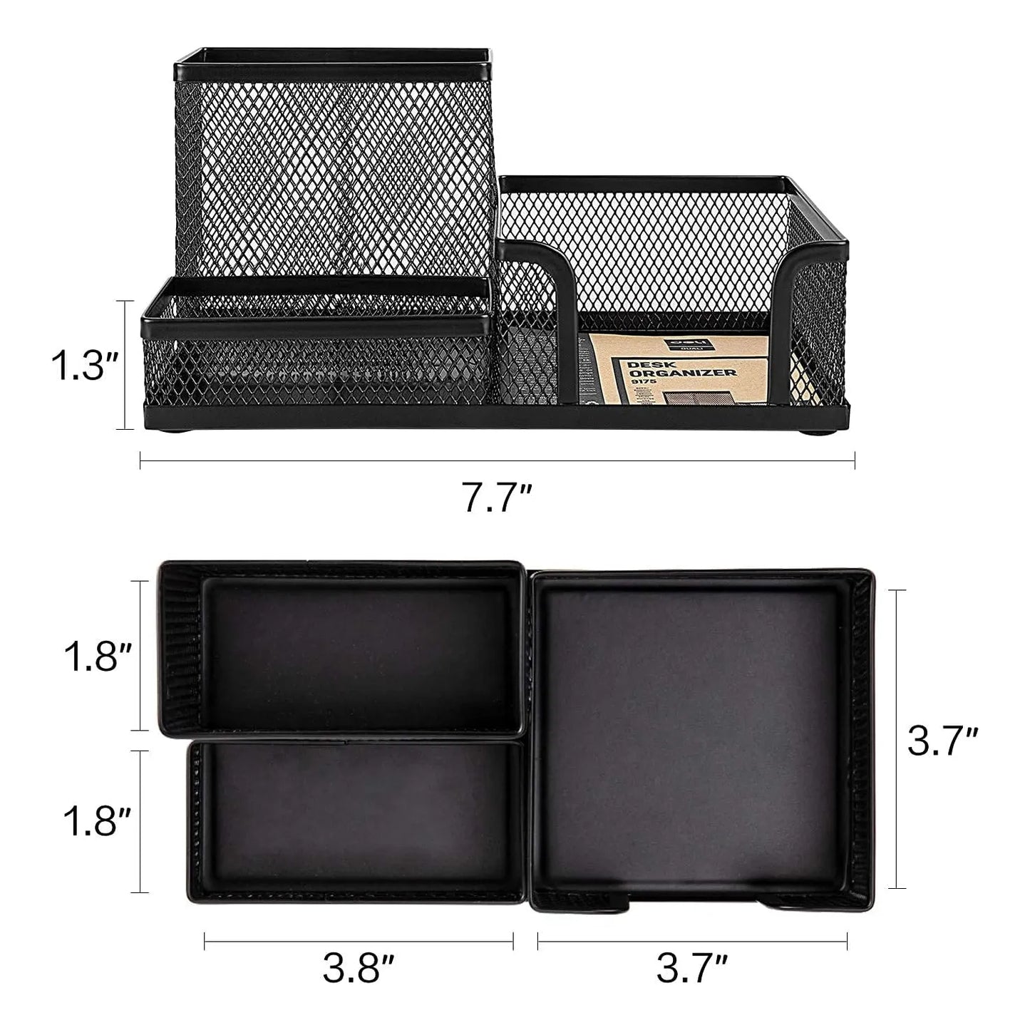 Organizador De Escritorio Deli 3 Compartimentos Malla Acero Negro
