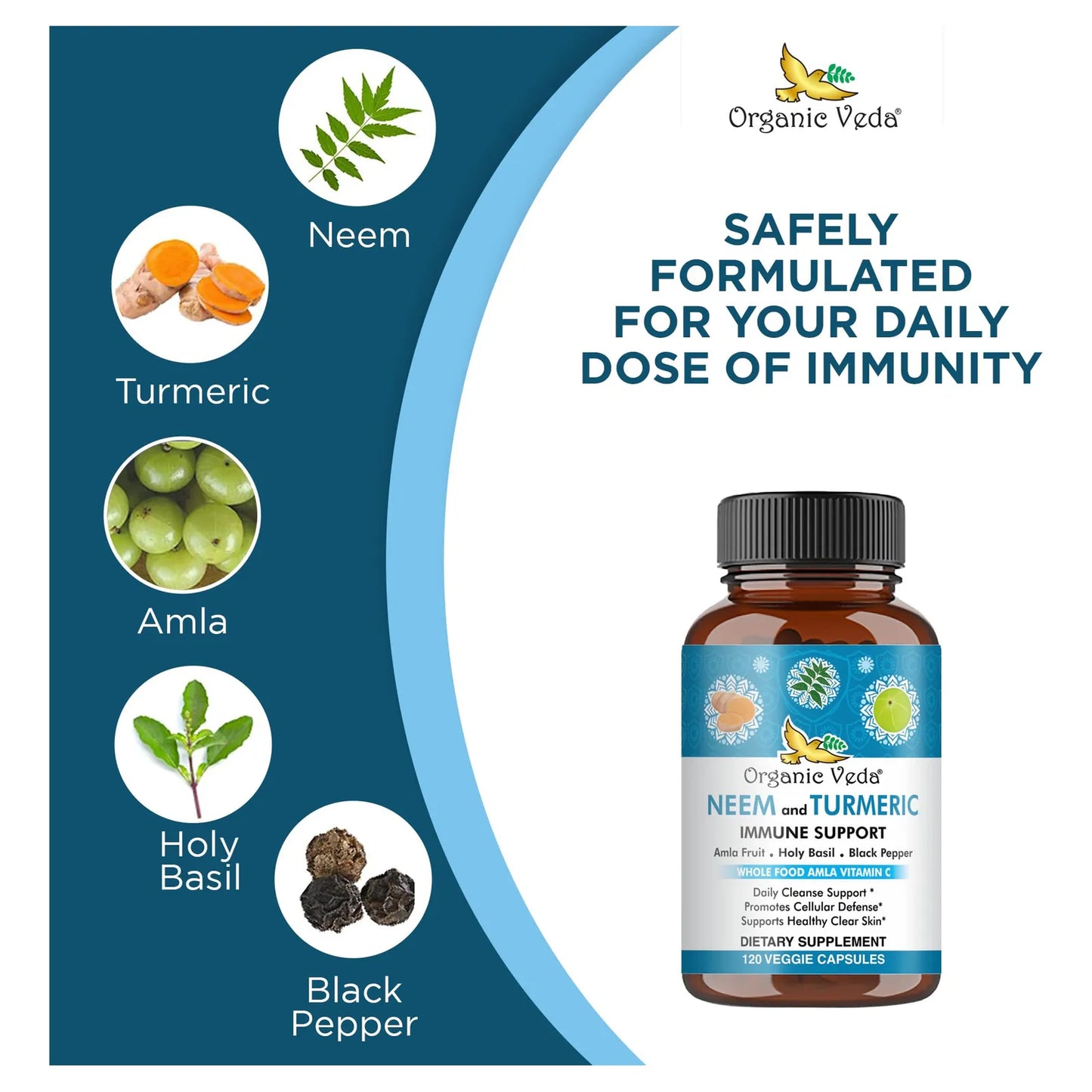 Cápsulas De Neem Cúrcuma Amla Tulsi Albahaca Santa Extracto Suplemento Dietético
