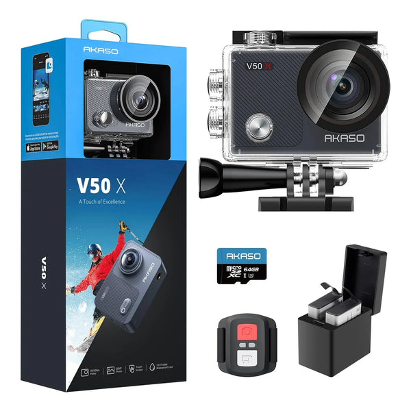 Akaso V50X Camara De Accion 4K30fps Pantalla Tactil EIS Zoom 4X Impermeable Con Accesorios