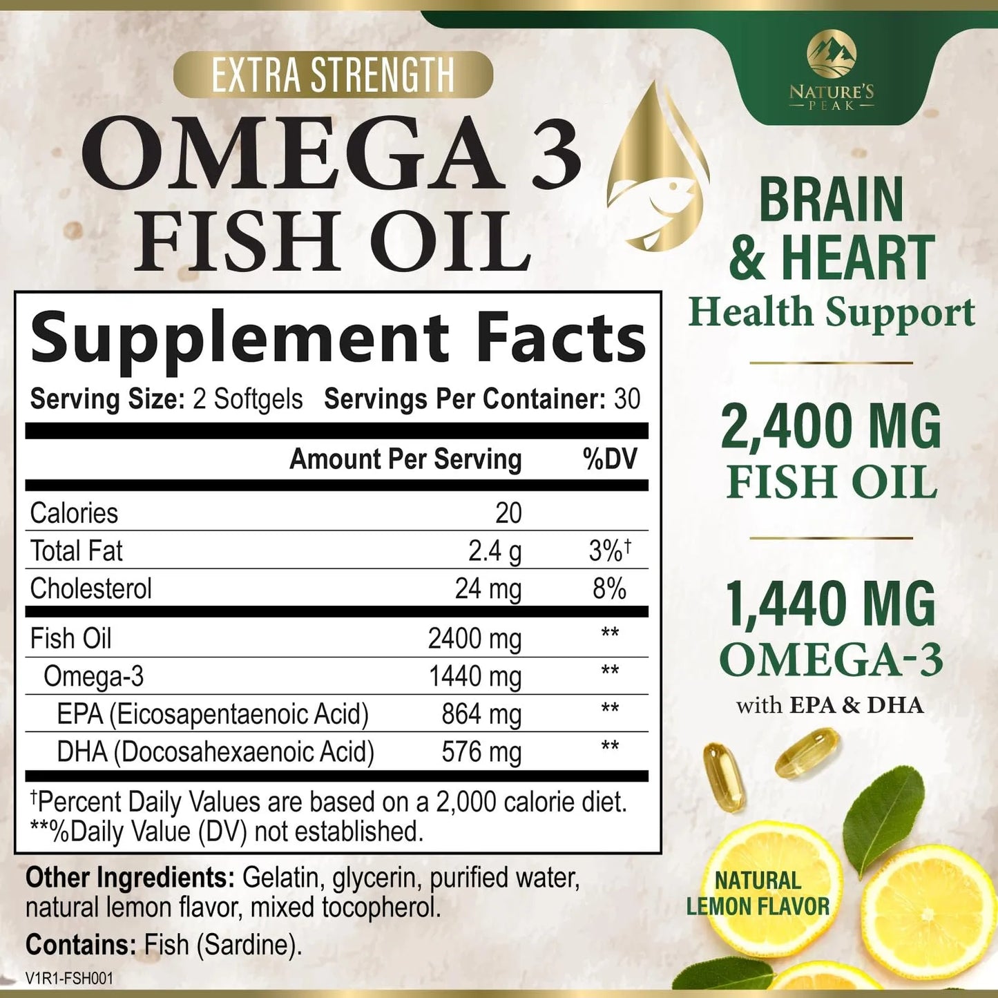 Aceite De Pescado 2400 Mg Triple Fuerza Omega 3 Epa Dha Apoyo Cardiaco Y Cerebral