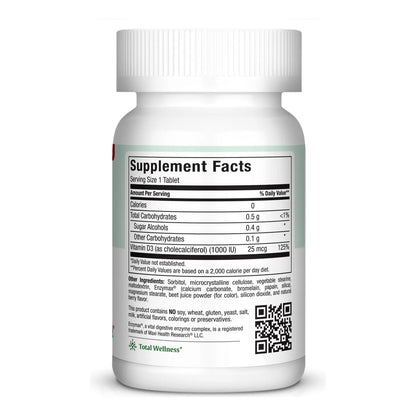 Vitamina D3 Masticable 1000 UI Sabor Bayas Soporte Huesos E Inmunidad