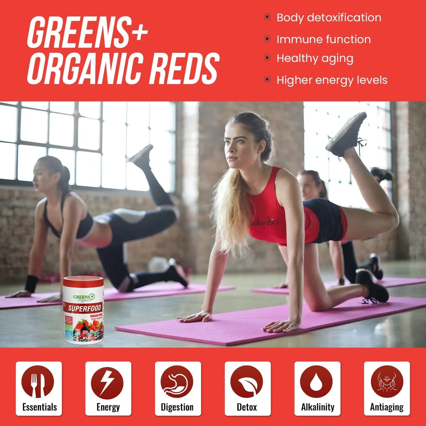 Polvo Orgánico De Superalimentos Rojos Energizante Con Superfrutas Y Verduras Marinas 8.46 Onzas