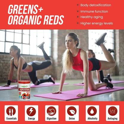 Polvo Orgánico De Superalimentos Rojos Energizante Con Superfrutas Y Verduras Marinas 8.46 Onzas