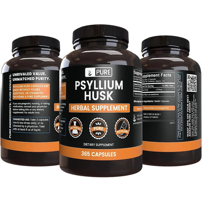 Cápsulas De Cáscara De Psyllium 365 Unidades Puro Sin Rellenos Digestión Saludable