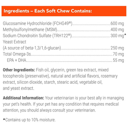 Suplemento Articular Para Perros Mayores 60 Masticables Suaves Con Glucosamina Y Omega3