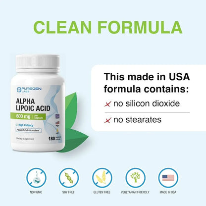 Ácido Alfa Lipoico 600 Mg 360 Cápsulas Antioxidante Puregen Labs