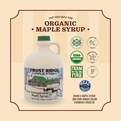 Jarabe De Arce Orgánico Grado A Oscuro Robust Frost Ridge Maple Farm Medio Galón