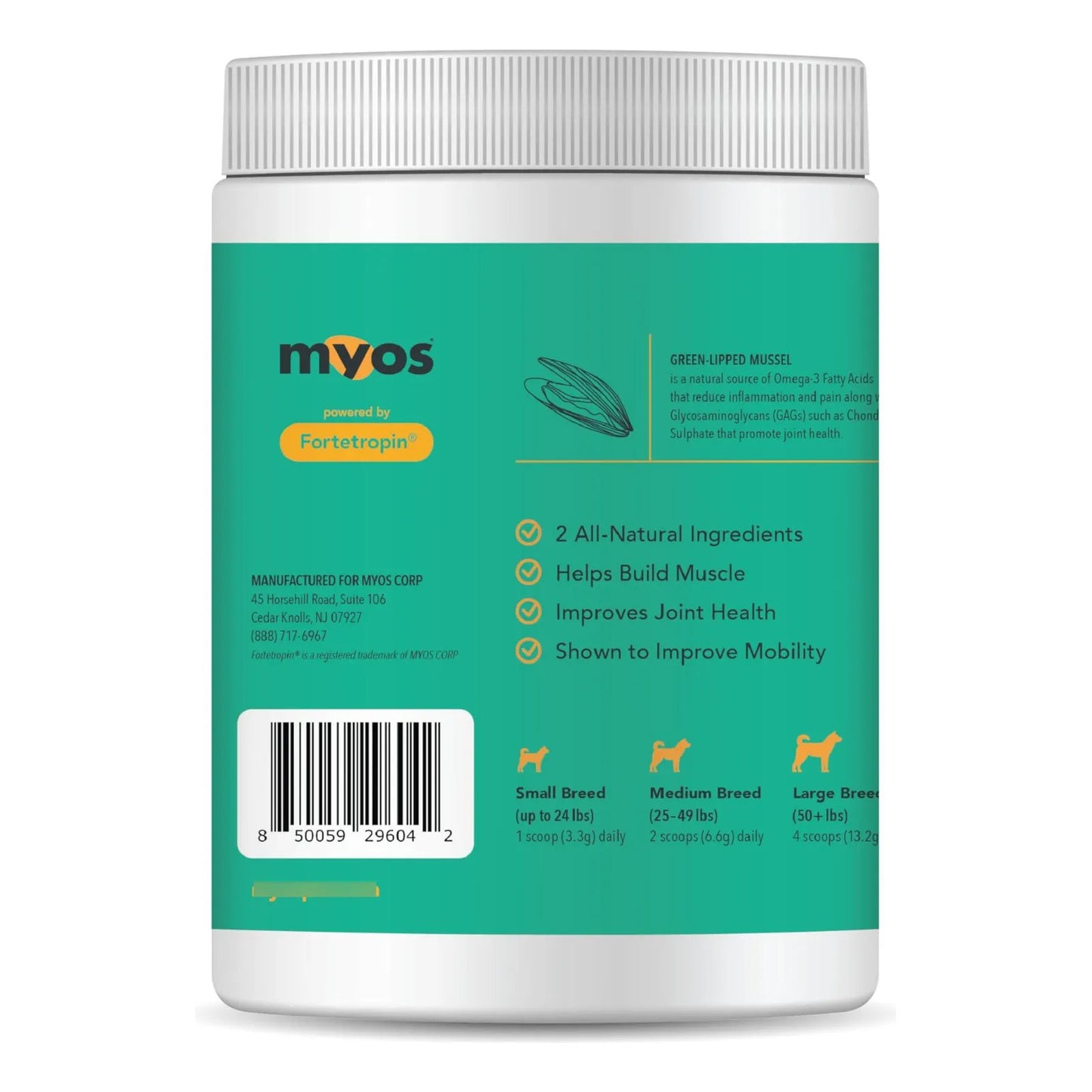 MYOS Músculo Y Articulación Fortetropina Con Mejillón Labial Verde 13.97 Oz Para Perros