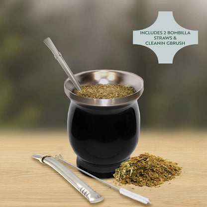 Juego De Tazas De Te Y Calabaza Natural De Yerba Mate Con Bombillas Y Cepillo Tradicional Premium