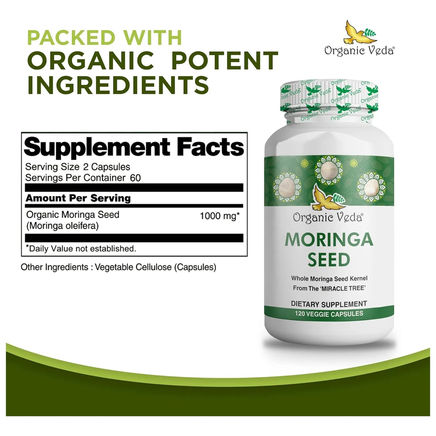 Capsulas De Moringa Organica 1000 Mg Energia Piel Radiante Digestión Saludable