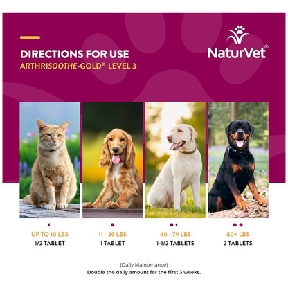 NaturVet ArthriSoothe Gold Nivel 3 Suplemento Articular Para Perros Y Gatos Con MSM Y Glucosamina