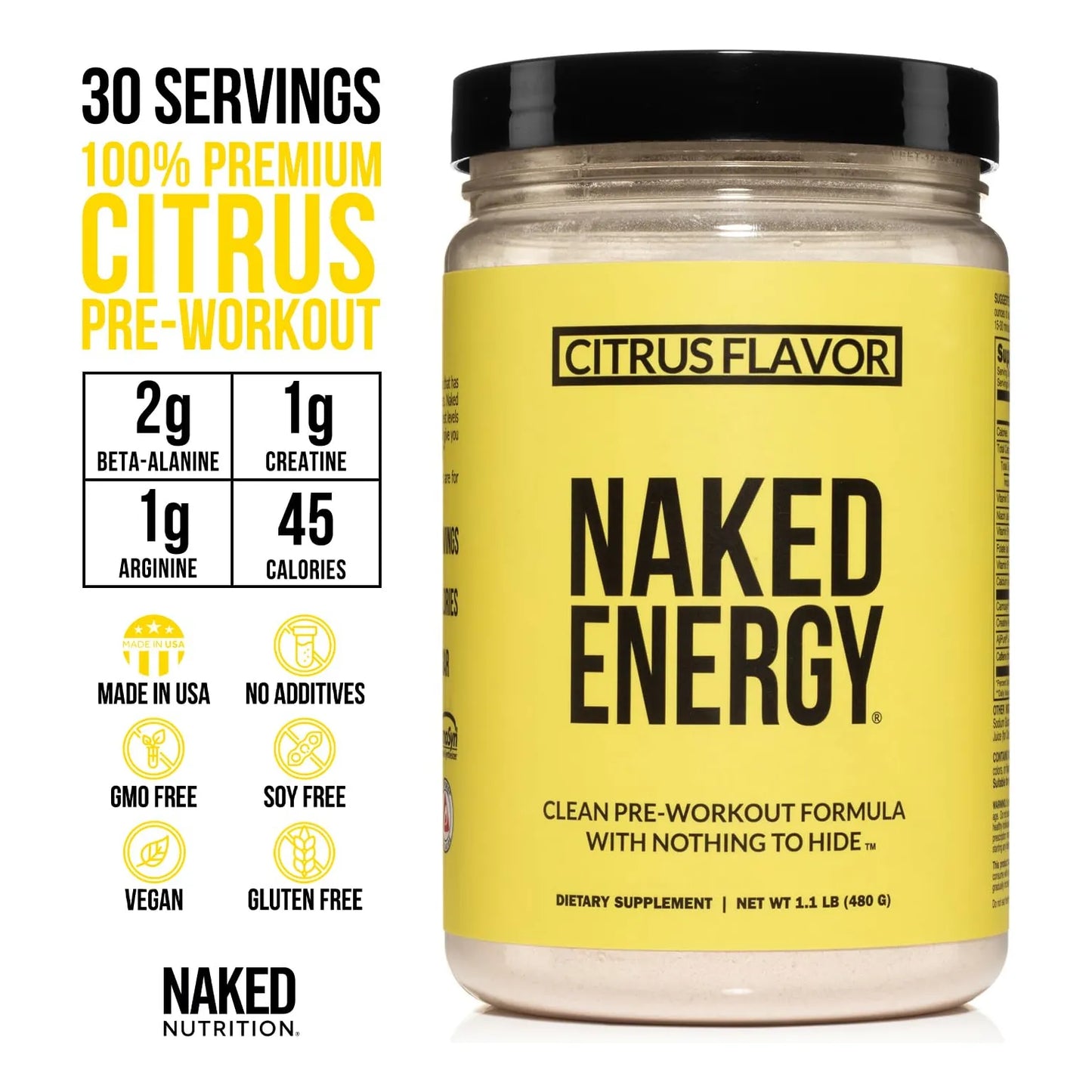 Naked Citrus Naked Energy Preentrenamiento Cítrico Vegano 30 Porciones Energía Natural