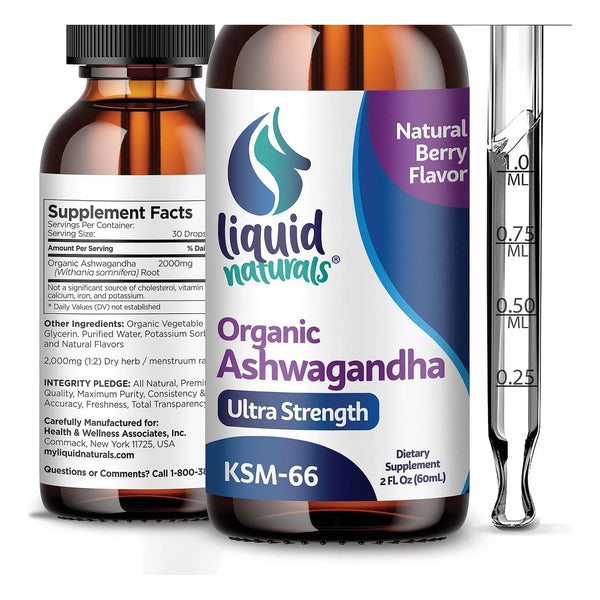 Gotas De Ashwagandha KSM 66 2000 Mg Sabor A Bayas Naturales Suplemento Para Energía Y Bienestar