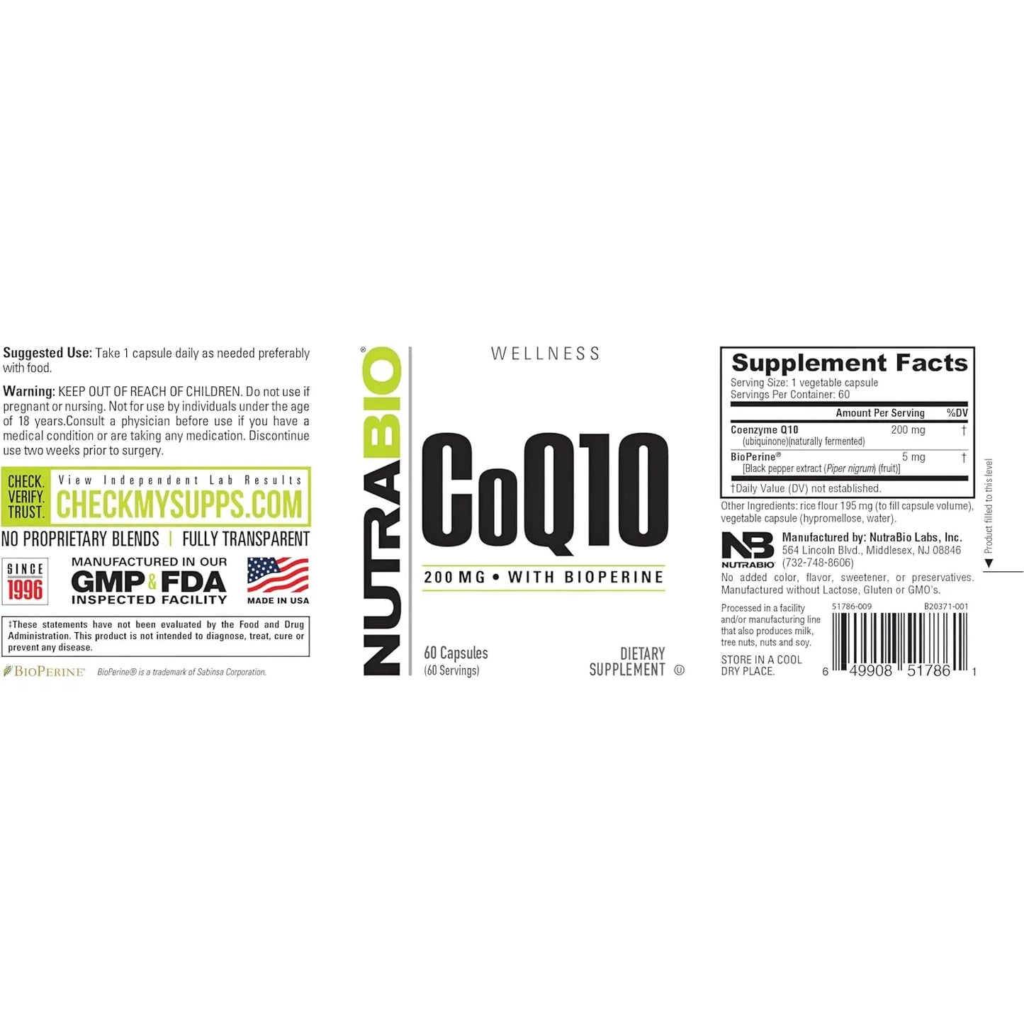 Coq10 200mg Con Bioperine Suplemento Cardiaco Energia Celular 60 Capsulas