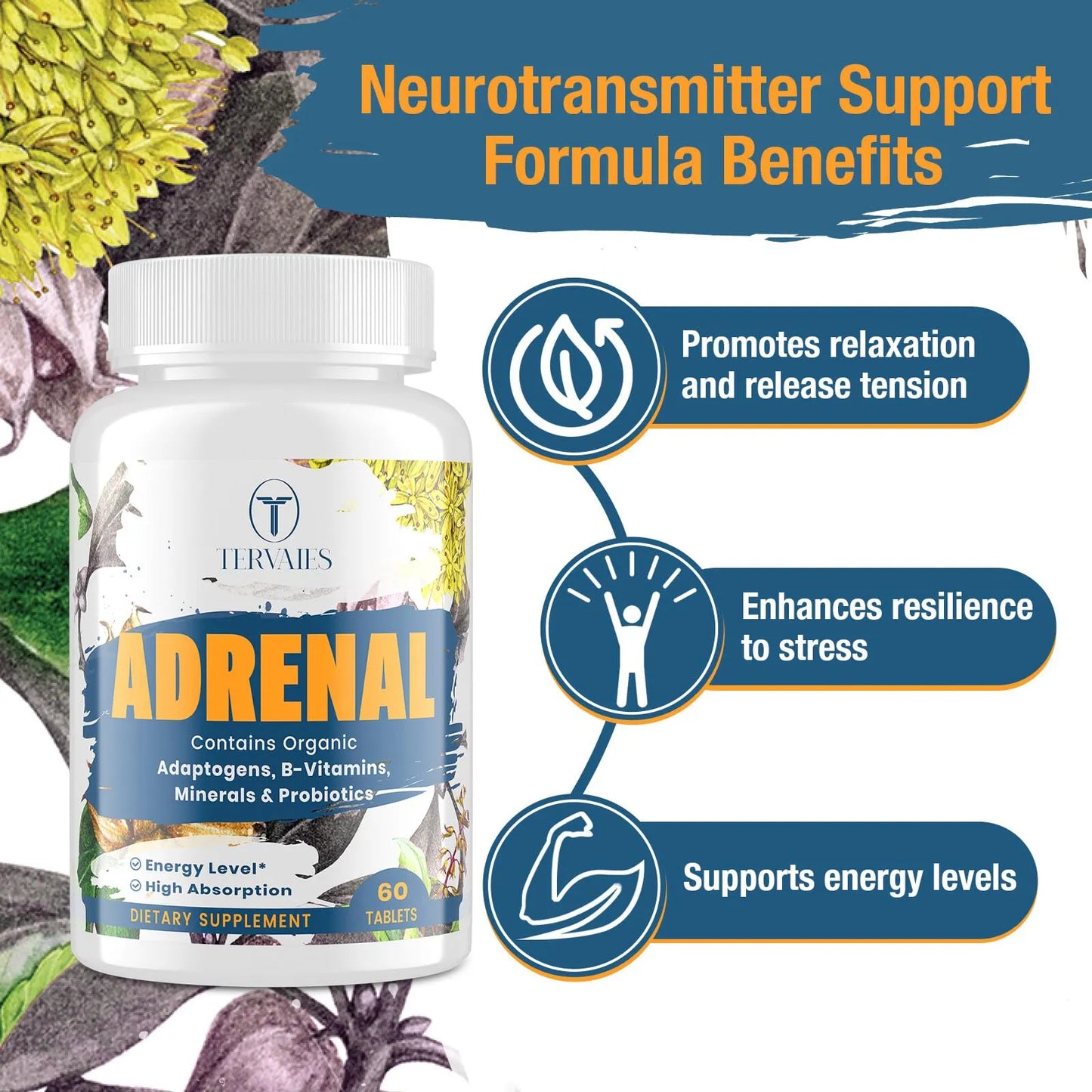 Suplemento Adaptogeno Rhodiola Ashwagandha Soporte Suprarrenal Energia 120 Caps