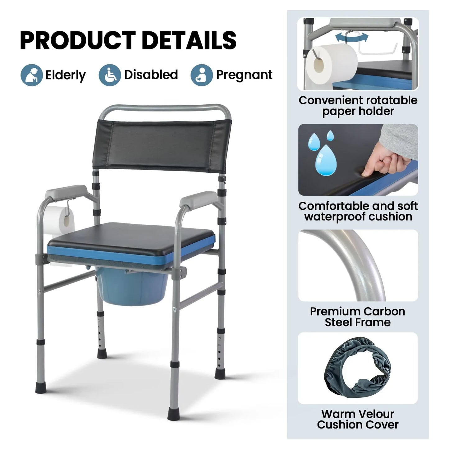 Silla Plegable Ajustable Multiusos Para Ducha Y Noche Con Acolchado