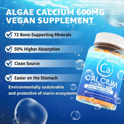 Gomitas De Calcio 600 Mg Algas Oceánicas Vitamina D3 K2 Magnesio Suplemento Óseo