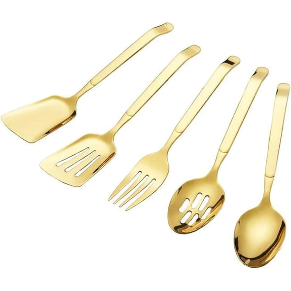 Juego De Utensilios Cocina 5 Pz Acero Inoxidable Dorado Elegante Y Duradero