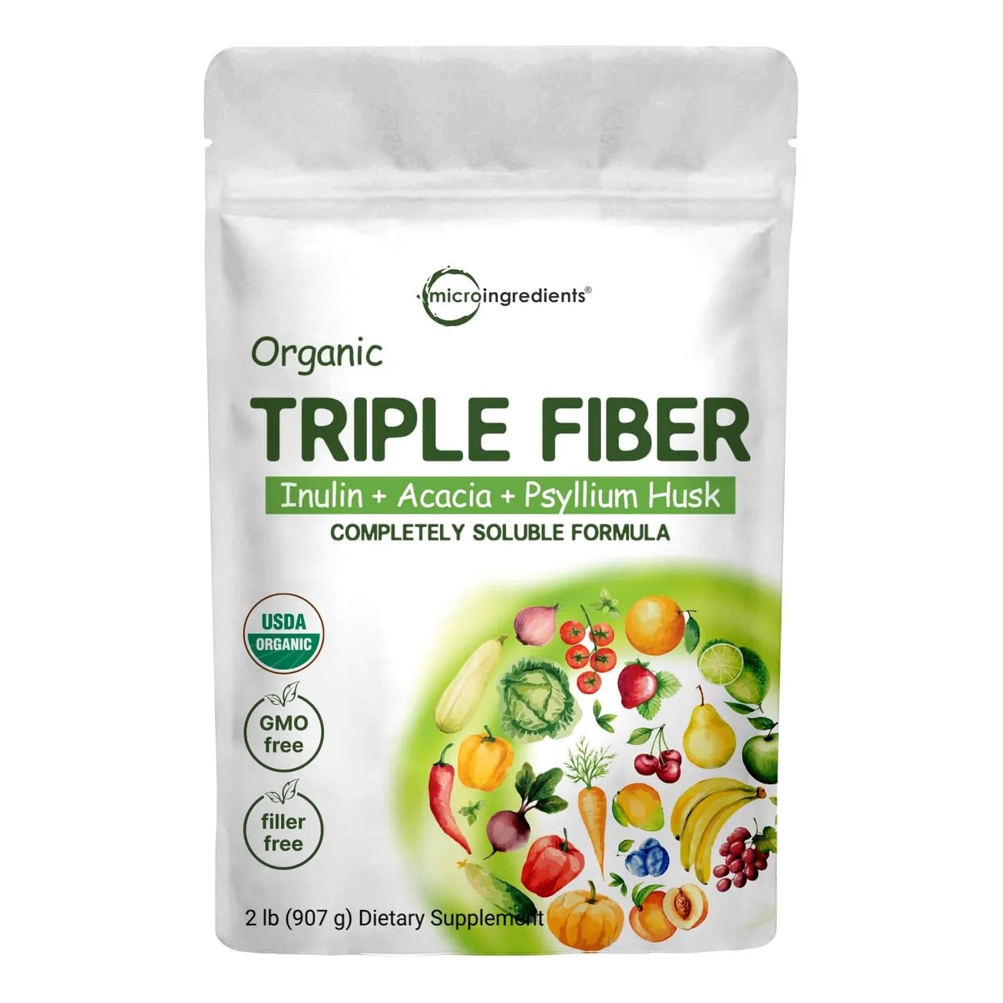 Polvo De Fibra 3 En 1 Inulina Acacia Psyllium Salud Digestiva Y Control De Peso