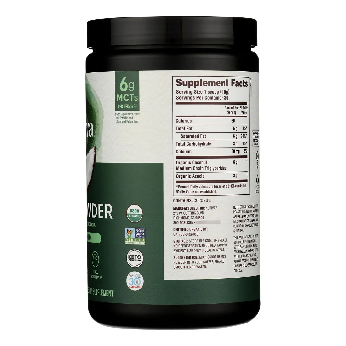 Polvo Orgánico MCT Con Fibra De Acacia Prebiótica 300 Gramos Energía Keto Y Paleo