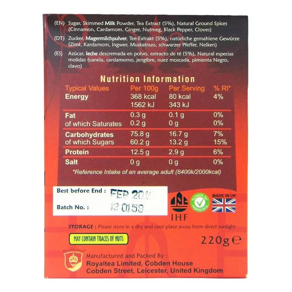 Té Instantáneo Premium Masala Endulzado Royal Chai Pack X2 Sabores Exóticos
