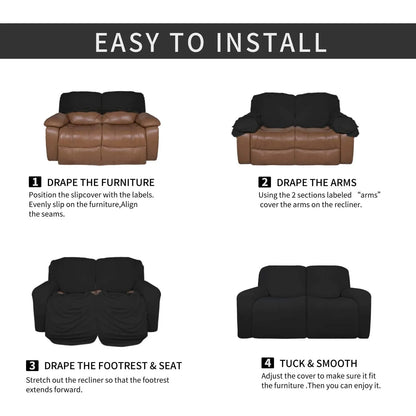 Funda Elastica Microfibra Reclinable 2 Cuerpos 6 Piezas Negra Proteccion Suave Y Lavable