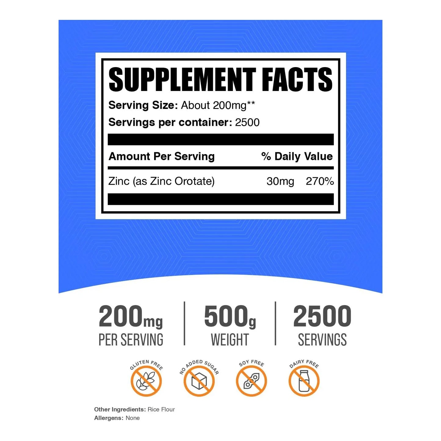 Zinc Orotate Powder Suplemento De Zinc 30mg Apoyo Inmunologico Sin Gluten 200mg Por Porcion