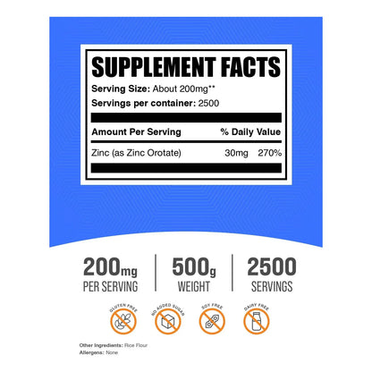 Zinc Orotate Powder Suplemento De Zinc 30mg Apoyo Inmunologico Sin Gluten 200mg Por Porcion