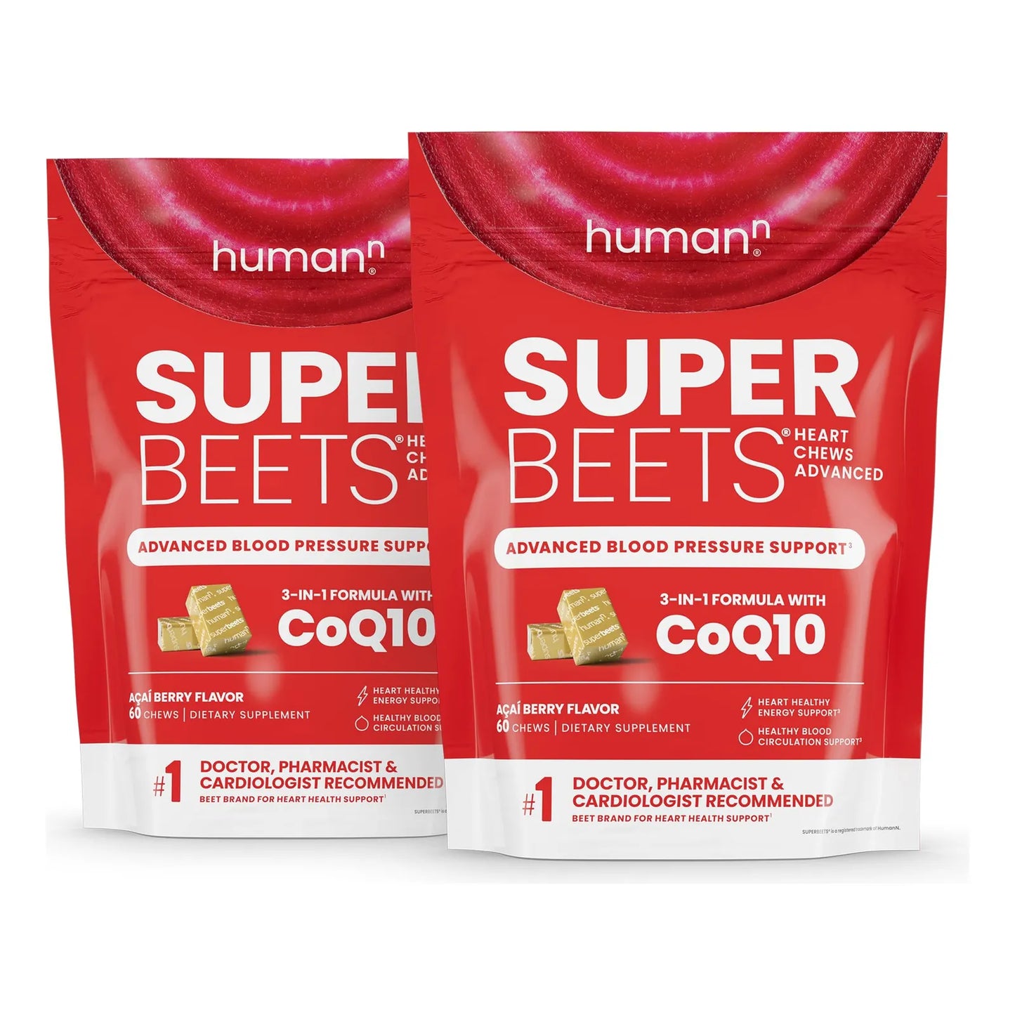 SuperBeets Heart Chews Advanced CoQ10 100 Mg Extracto Semilla De Remolacha Y Uva 120 Unidades