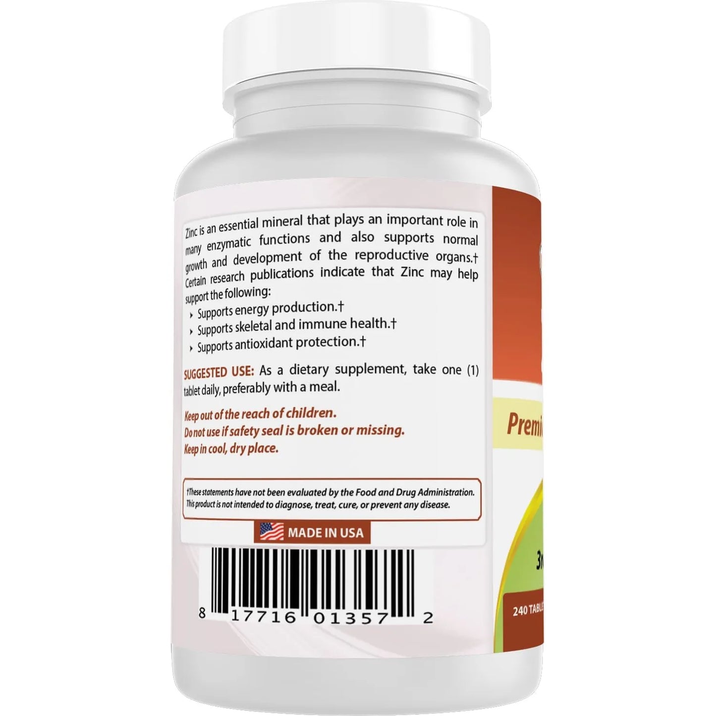 Suplemento De Zinc Gluconato 50 Mg 240 Comprimidos Paquete Doble Best Naturals