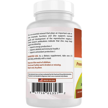 Suplemento De Zinc Gluconato 50 Mg 240 Comprimidos Paquete Doble Best Naturals