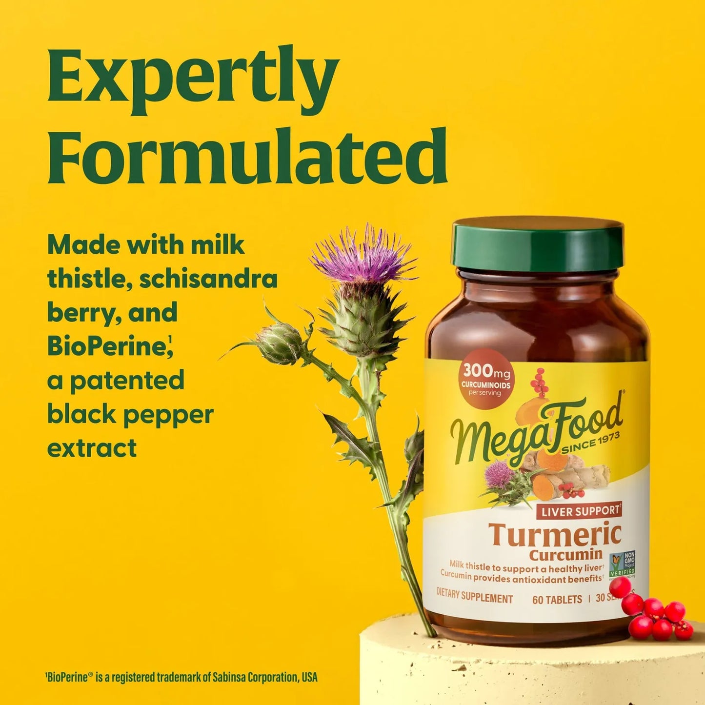 Curcumina De Cúrcuma Ultra Potente Con BioPerine Y Cardo Mariano 90 Tabletas Vegano